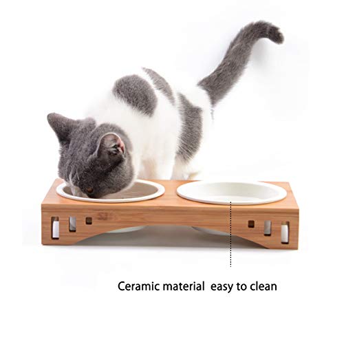 PETCUTE Comederos para Gatos comedero Gato de Madera Comedero de Ceramic para Gato Alto Elevado