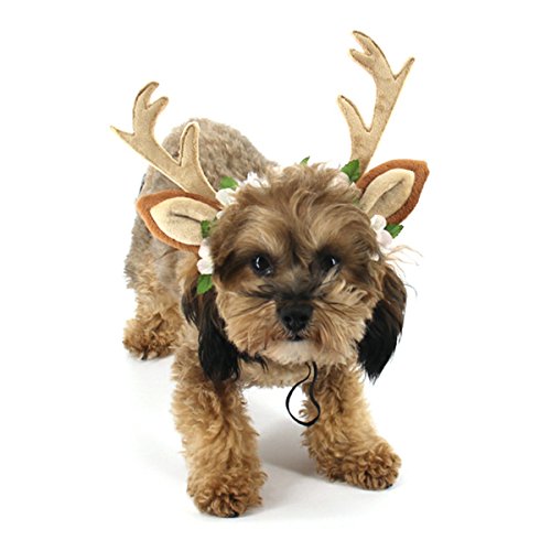 PETCUTE Diadema Cuernos Traje Reno Perro Navidad Reno Cornamenta Cuerna Vestido Perro Navidad Diadema de Reno