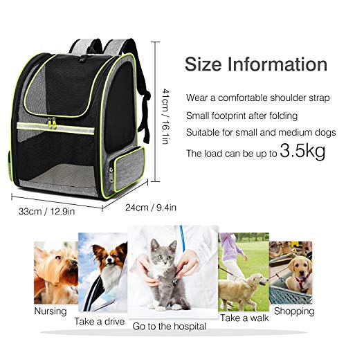 PETCUTE Mochila para Perros Bolsa Transportar Perros pequeños Portador Mochila Gatos Plegable Perritos Mascotas Transpirable Transportín Perros Jaula Capazos Transportadoras para Viaje hasta 3,5 kg