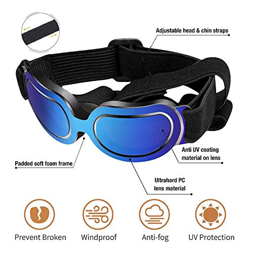 PETEMOO Gafas de Sol para Perro con protección UV, Resistentes al Viento, con Correa Ajustable