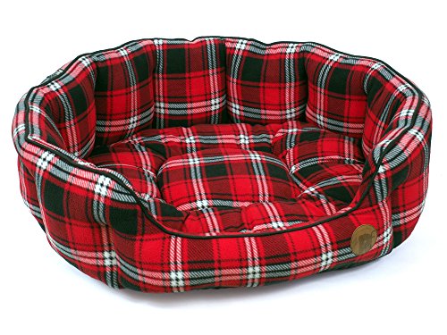 Petface - Cama Ovalada para Perro, diseño de Cuadros Escoceses, Color Rojo