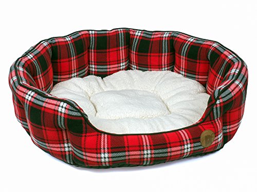 Petface - Cama Ovalada para Perro, diseño de Cuadros Escoceses, Color Rojo