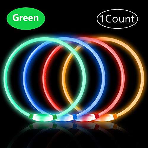 PetIsay Collar de Perro LED, USB Recargable Collar de Seguridad para Mascotas Impermeable hasta la Longitud de 70 cm (27.5in) Collar de Destello Ajustable (Verde)