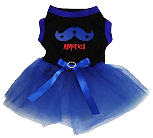 Petitebelle Ropa para perro, diseño de bigote americano, color azul