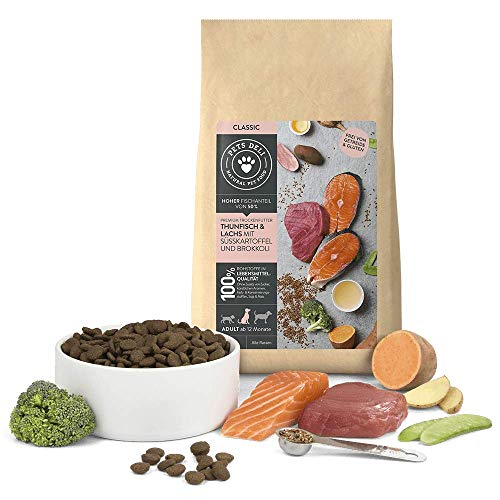 Pets Deli Comida para Perros sin Cereales 6 kg - pienso Saludable para Perros | atún y salmón con Batata y brócoli - Comida Seca sin Cereales con 50% de Pescado, sin aditivos