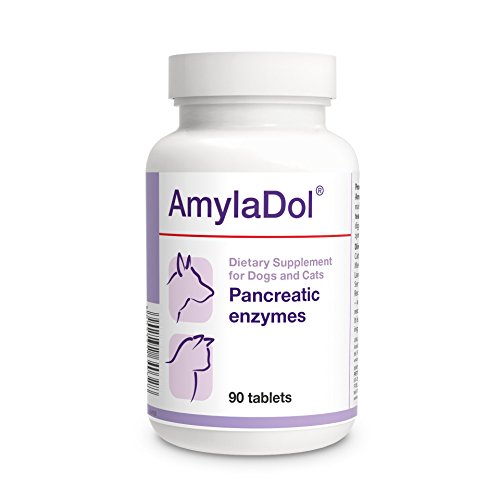 PETS Dolfos AmylaDol 90 Tabletas Enzimas Pancreáticas/Digestivas Amilasa, Lipasa y Proteasas para Gatos y Perros Ayuda Digestiva