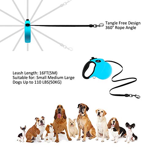 PHILORN Correa Extensible Perro, 5m Cuerda para Perros Retráctil y Reflectante - Sin Enredos, Desbloqueo y Bloqueo con un Botón, Mango Antideslizante, para Perro Pequeño/Medio/Grande de hasta 110 lbs