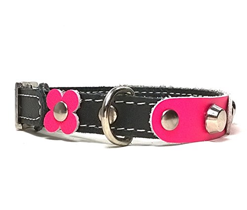 Piel de gato Halsband con elástico Cierre de seguridad | Bonito color fucsia negro piel con tachuelas