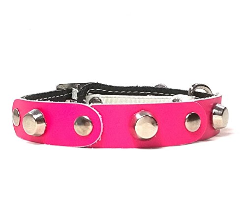 Piel de gato Halsband con elástico Cierre de seguridad | Bonito color fucsia negro piel con tachuelas