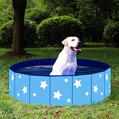 Piscina Plegable para Mascotas Suministros Bañera de Baño para Perros Gatos y Niños Estanque de Agua para Exteriores de Plástico Duro de PVC Azul,120 * 30cm