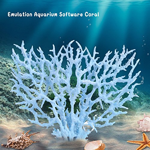 Planta de Coral Artificial, Adorno subacuático de decoración de Acuario de plástico Vivo para Acuario(L-Azul)