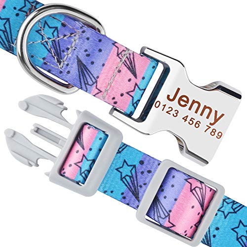 PMWLKJ Pequeño Mediano Grande Mascota Collar de Perro Personalizado Floral Nombre del Cachorro Grabado Gratis 38-60cm L