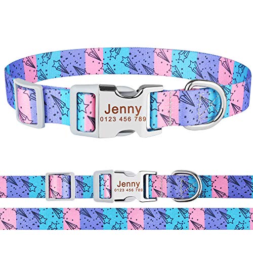 PMWLKJ Pequeño Mediano Grande Mascota Collar de Perro Personalizado Floral Nombre del Cachorro Grabado Gratis 38-60cm L