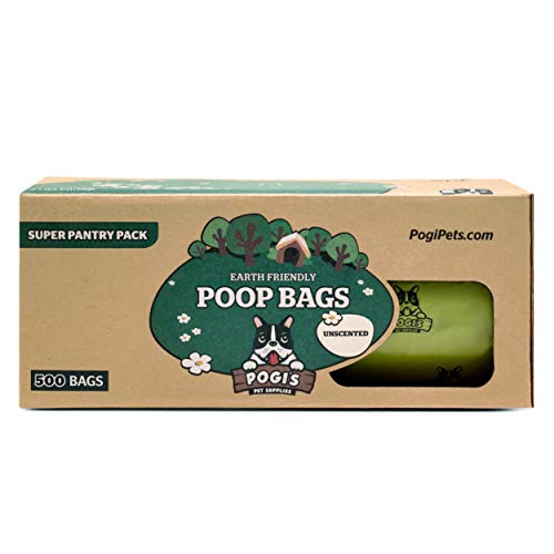 Pogi's Poop Bags - Bolsas para excremento de Perro - 500 Bolsas no perfumados para despensas y Estaciones de residuos al Aire Libre - Grandes, Biodegradables, Herméticas (Rollo Grande Único)