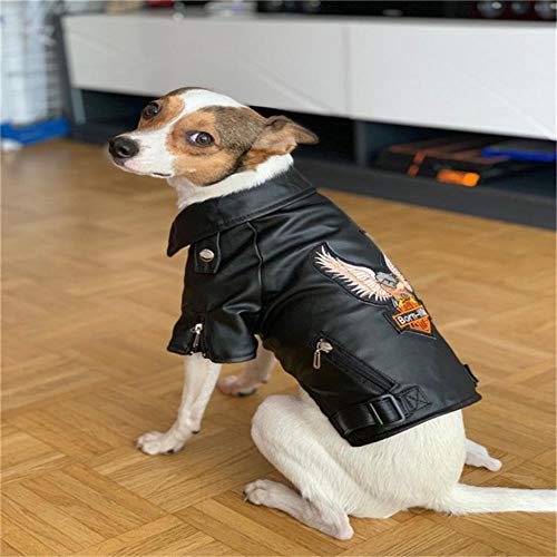 PONNMQ Glorious Eagle Pattern Dog Coat PU Leather Jacket Soft Waterproof Outdoor Puppy Outerwear Fashion Clothes For Small Pet(XXS-XXL),Black,XS