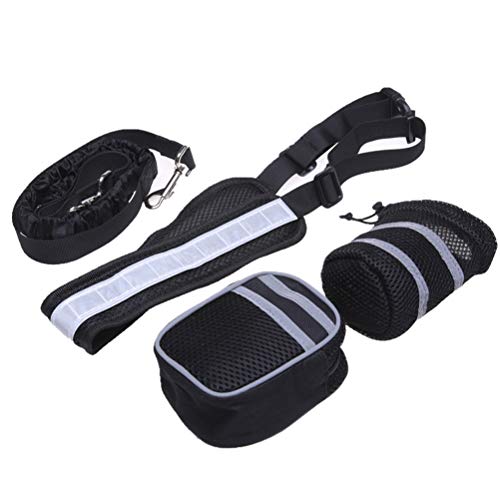 POPETPOP 4pcs/Set Pet Dog Running Jogging Acolchado cinturón Nylon Elasticidad Perro Corredor de Running para la formación de Marcha Senderismo Perro Fournitures (Negro)