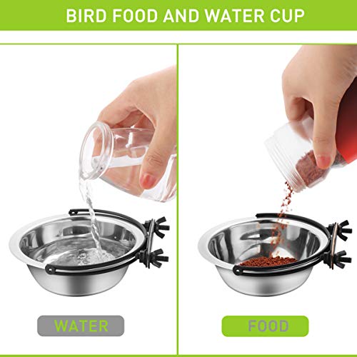 POPETPOP Alimento para Pájaros y Taza de Agua con Alimentador de Sujeción de Abrazadera Cuencos para Cacatúa Conure Periquitos Periquito Loro Guacamayo Agapornis Chinchilla Animal Pequeño