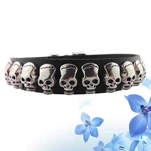 POPETPOP Disfraz de Halloween para Mascotas Collar de Perro Forma de Calavera Cuello de Cuero de Terciopelo para Perros Gatos Cachorro - Negro, L