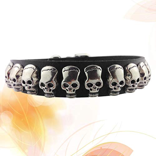 POPETPOP Disfraz de Halloween para Mascotas Collar de Perro Forma de Calavera Cuello de Cuero de Terciopelo para Perros Gatos Cachorro - Negro, L