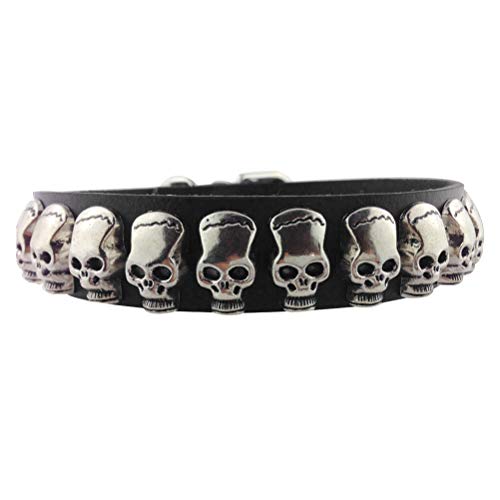 POPETPOP Disfraz de Halloween para Mascotas Collar de Perro Forma de Calavera Cuello de Cuero de Terciopelo para Perros Gatos Cachorro - Negro, L