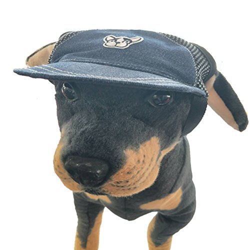 POPETPOP Perro Cachorro Mascota Ajustable Longitud de la Atadura Patrón de Perro Lindo Visera Sombrero Gorra sombrilla Suministros para Cachorro Tamaño S (Azul)