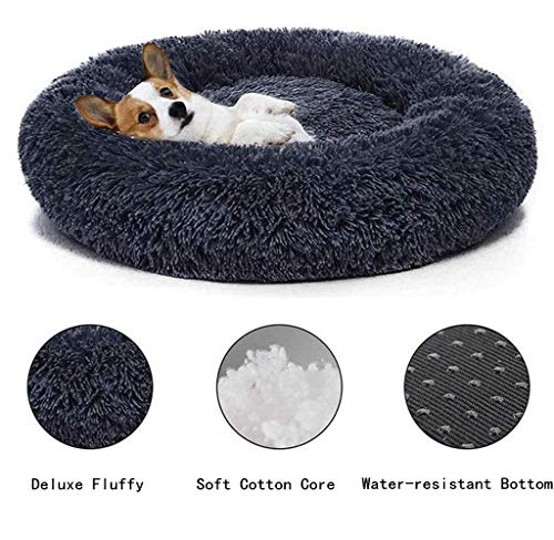 POPOTI Extra Large Dog Beds Sofa,Deluxe Fluffy Washable Round Dog Pillow Cat Cushion Pet Bed for Cat and Dog Snooze Sleeping Kennel (XXL-100cm, Brown)