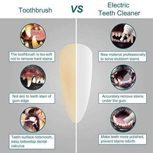 Porcyco Pulidora de Dientes eléctrica para Perros, Kit de Limpieza para Dientes de Mascotas con 4 Cabezales de Cepillo, Limpiador de Manchas para Dientes de Perros