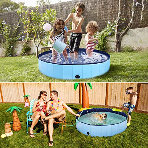 Powcan Piscina Perros y Gatos Bañera Plegable PVC Antideslizante y Resistente al Desgaste Adecuado para Interior Exterior al Aire(80cm*20cm) (Azul)