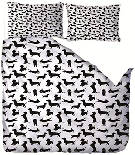 Prinbag Juego de Funda nórdica para Perro Mascota Perro Salchicha Blanco y Negro Ropa de Cama de fibra150x200cm + 50x75cm * 839