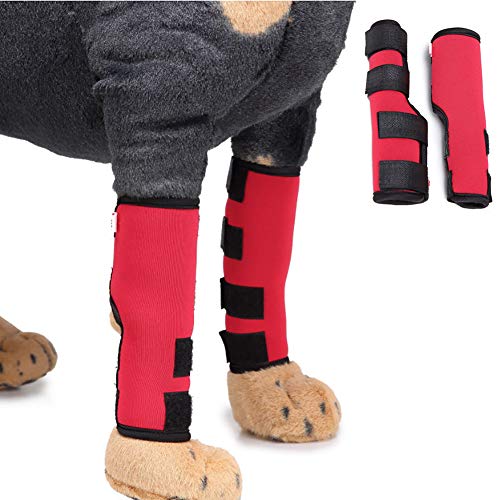 Protector De Codo De Perro Inmovilizador De Pierna para Perro, Codo Empeñar Abrazadera De Mascota con 4 Correas De Seguridad para Cura Lesiones Esguinces Artritis (2 Paquetes),Rojo,M