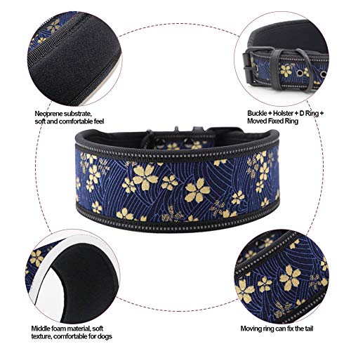 Pssopp Cuello del Animal doméstico de Nylon Ajustable Collar de Perro de la Hebilla Reflectante Collar de adiestramiento de Perros con Relleno Suave para Perros medianos(M-Estampado Azul Marino)