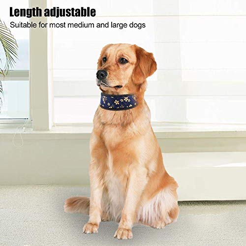 Pssopp Cuello del Animal doméstico de Nylon Ajustable Collar de Perro de la Hebilla Reflectante Collar de adiestramiento de Perros con Relleno Suave para Perros medianos(M-Estampado Azul Marino)