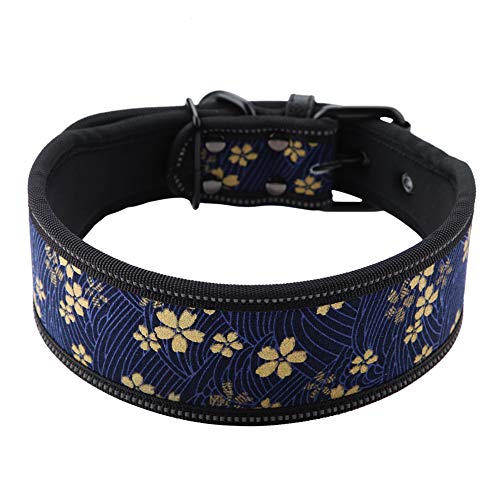 Pssopp Cuello del Animal doméstico de Nylon Ajustable Collar de Perro de la Hebilla Reflectante Collar de adiestramiento de Perros con Relleno Suave para Perros medianos(M-Estampado Azul Marino)