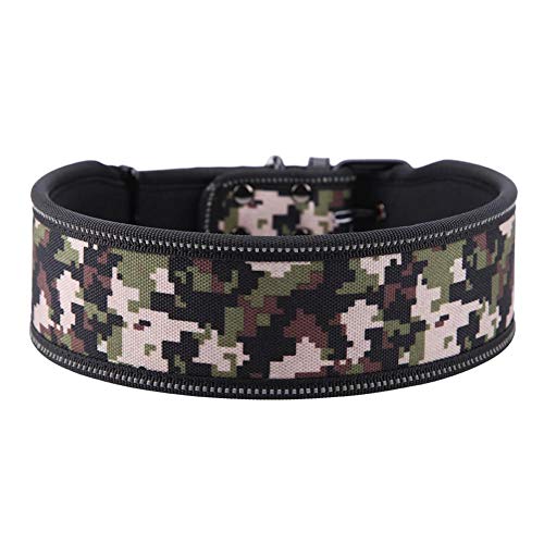 Pssopp Cuello del Animal doméstico de Nylon Ajustable Collar de Perro de la Hebilla Reflectante Collar de adiestramiento de Perros con Relleno Suave para Perros medianos(M-Camuflaje Militar)