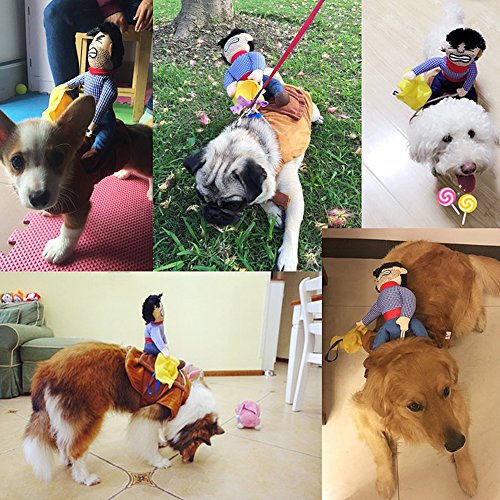 Pssopp Disfraz de Perro Jinete de Vaquero, Disfraz de Vaquero para Mascotas Chaleco de Gatos de Perro de Halloween Chaleco Divertido de Caballero Cosplay para Fiesta de cumpleaños Traje de Fiesta(M)