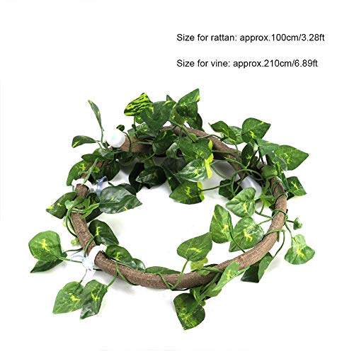 Pssopp Reptile Vines 3.28ft Flexible Reptile Climbing Branch Jungle Terrarium Rattan Anfibio Hábitat Decoración con ventosas y Hojas para Escalar(#2)