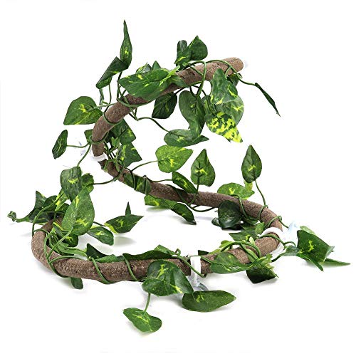 Pssopp Reptile Vines 3.28ft Flexible Reptile Climbing Branch Jungle Terrarium Rattan Anfibio Hábitat Decoración con ventosas y Hojas para Escalar(#2)