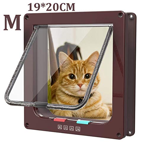 Pujuas - Puerta para Gato con Cierre magnético de 4 vías, Puerta para Mascotas para Gatos y Perros pequeños, Puerta para Gatos con túnel (M, Marrón)