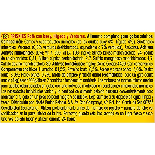 Purina Friskies Paté Pienso para Gato Adulto Buey y Higado 24 x 400 g