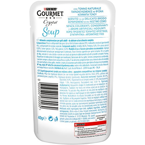 Purina Gourmet Crystal Soup Gato Delicado Bordado, 32 Sobres de 40 g Cada una, Paquete de 32 x 40 g