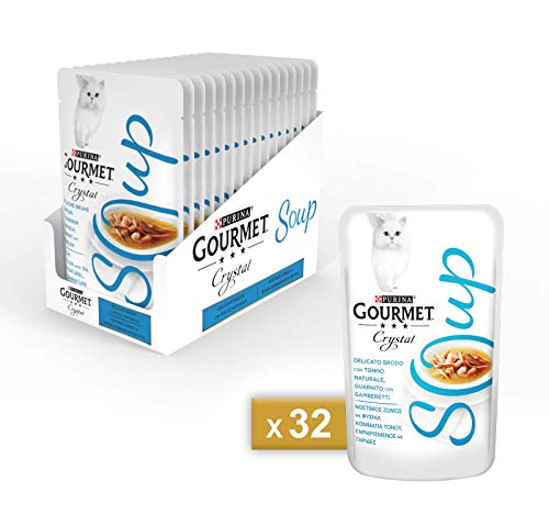 Purina Gourmet Crystal Soup Gato Delicado Bordado, 32 Sobres de 40 g Cada una, Paquete de 32 x 40 g