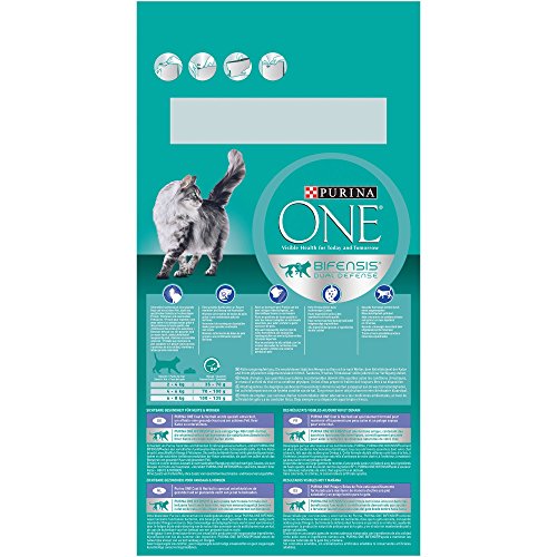 PURINA ONE Bifensis Pienso para Gatos Cuidado de Pelaje y Bolas de Pelo Pollo y Cereales 6 x 1,5 Kg