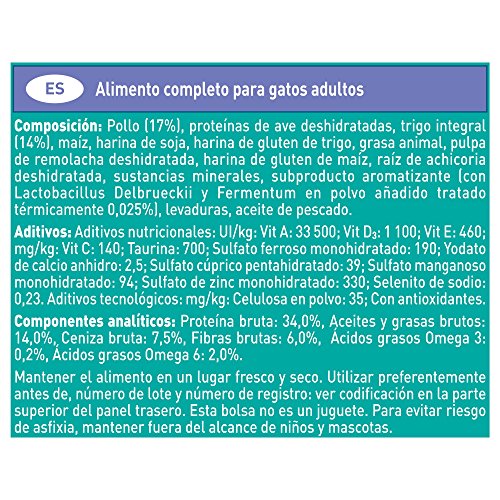 PURINA ONE Bifensis Pienso para Gatos Cuidado de Pelaje y Bolas de Pelo Pollo y Cereales 6 x 1,5 Kg