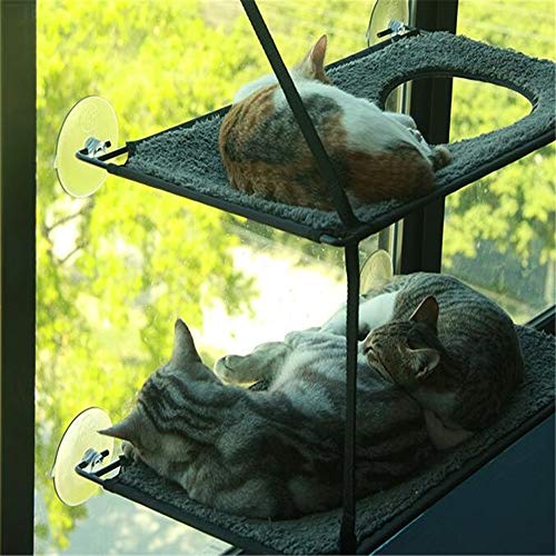 QinWenYan Cama Hamaca para Gatos Doble Capa de Pet Hamaca Gato Ventana Perch Hamaca for Multi Gatos Perchas de Ventana