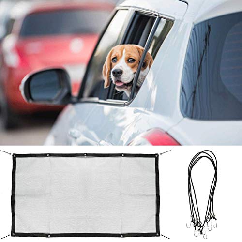 QLOUNI Vallas de Coche para Perros Universal Protector de Seguridad con Ganchos y Cordones 113 x 61cm