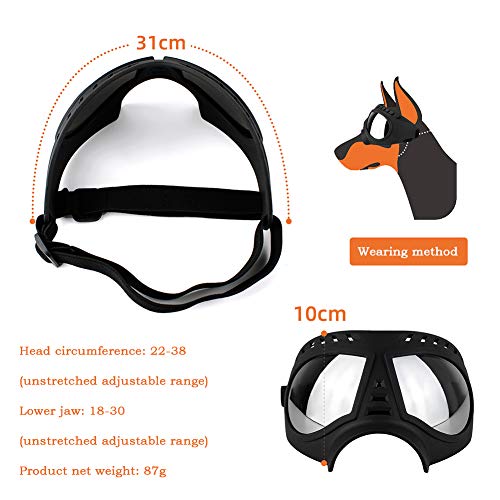 QNMM Gafas para Perros - Protección UV A Prueba de Viento Gafas para Mascotas a Prueba de Nieve, Marco Suave, Correas Elásticas Ajustables - para Perros Medianos Y Grandes