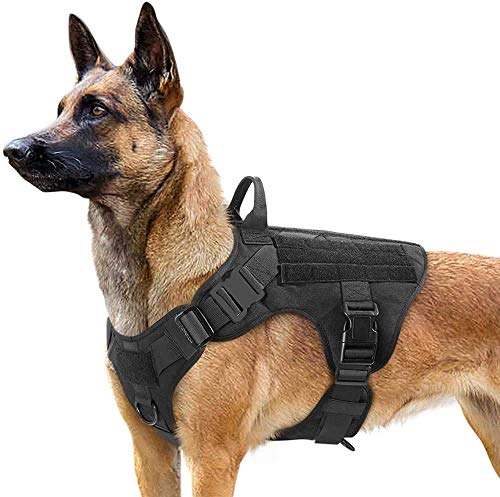 rabbitgoo Arnes Antitirones Perro Táctico de Arnés Perros Grande para Perros de Trabajo Militar con 2 Anillos de Metal Entrenamiento Ajustable sin Tirones para Caminar Cazar Negro M