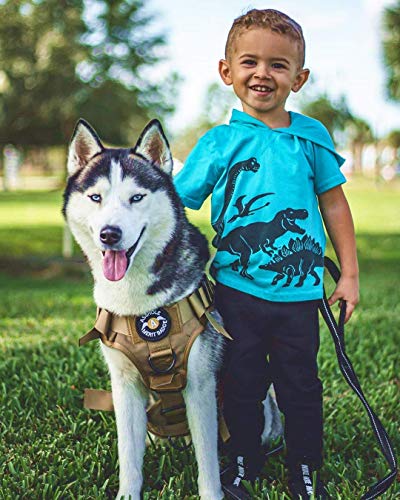 rabbitgoo Arnes Antitirones Perro Táctico de Arnés Perros Grande para Perros de Trabajo Militar con 2 Anillos de Metal Entrenamiento Ajustable sin Tirones para Caminar Cazar Marrón L