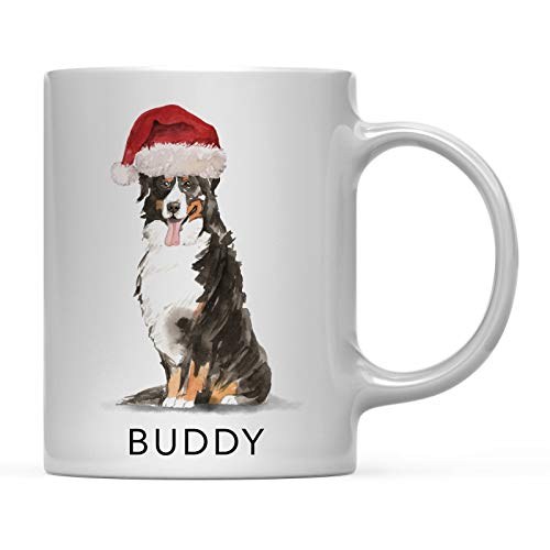 Rael Esthe Taza de café Personalizada para Perro, Perro de montaña de Berna con Gorro de Papá Noel, Paquete de 1, Nombre Personalizado para Mascotas, para él, su Perro, mamá, Familia