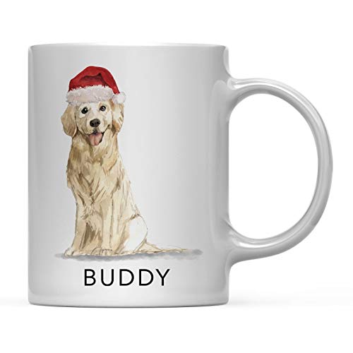 Rael Esthe Taza de café Personalizada para Perro, Regalo, Golden Retriever con Gorro de Papá Noel, Paquete de 1, Nombre Personalizado, Mascota, Perro, mamá, Familia